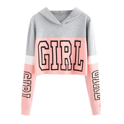 Crop Top Hoodie Sweatshirt Hoodies Women Patchwork Lett Pink - Shop at LoveMi