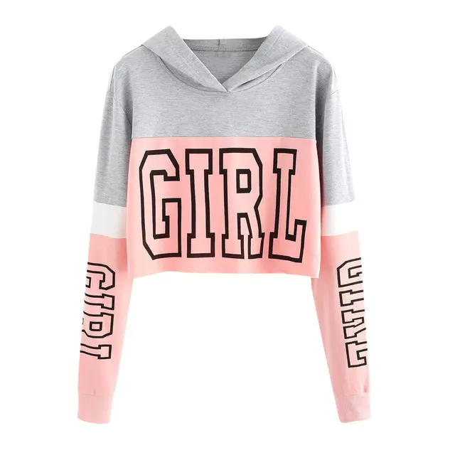 Crop Top Hoodie Sweatshirt Hoodies Women Patchwork Lett Pink - Shop at LoveMi