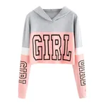 Crop Top Hoodie Sweatshirt Hoodies Women Patchwork Lett - Pink