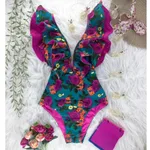 Flounces Floral Backless One-Piece Swimsuit Woman - Floral