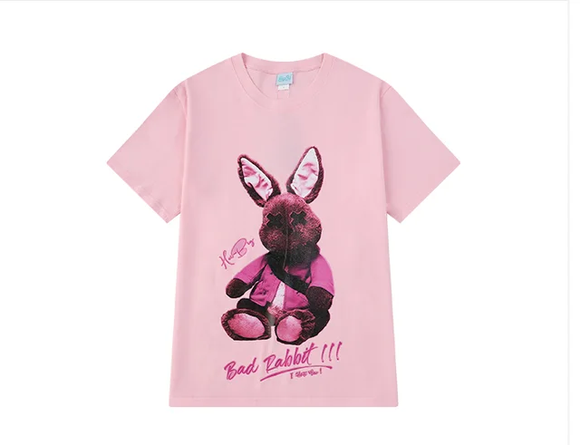 Alphanumeric Printing National Tide Short sleeved T shirt For Men And Women Pink - Shop at LoveMi