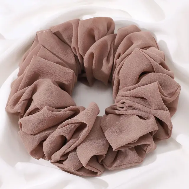 Pearl Chiffon Bunch Hair Tie Pure Color Primer Head Flower Beige Color - Shop at LoveMi