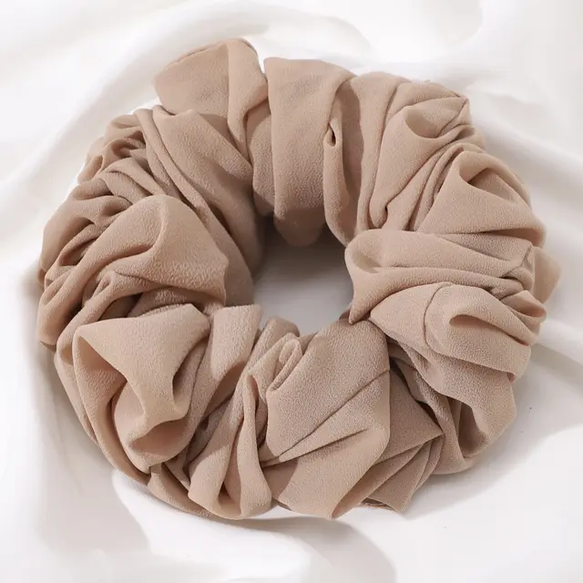 Pearl Chiffon Bunch Hair Tie Pure Color Primer Head Flower Light Khaki - Shop at LoveMi