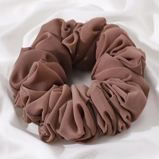 Pearl Chiffon Bunch Hair Tie Pure Color Primer Head Flower Reddish Brown - Shop at LoveMi