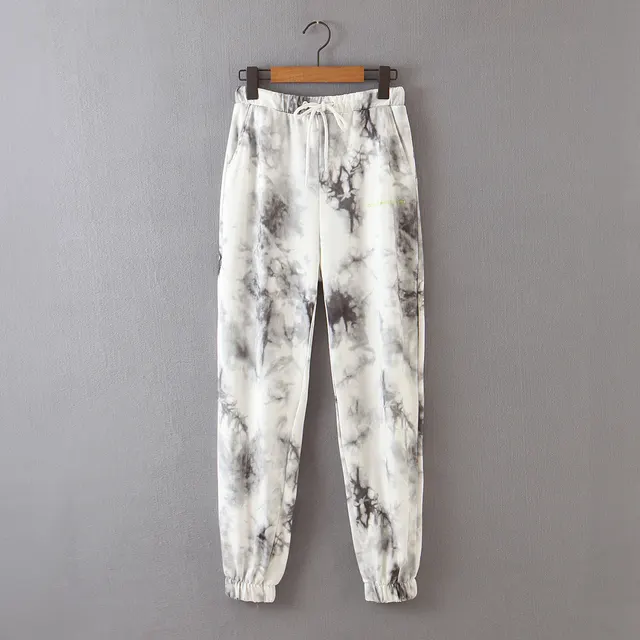 Tie Dye Printed Jogging Trousers With Tie At Waist Grey - Shop at LoveMi