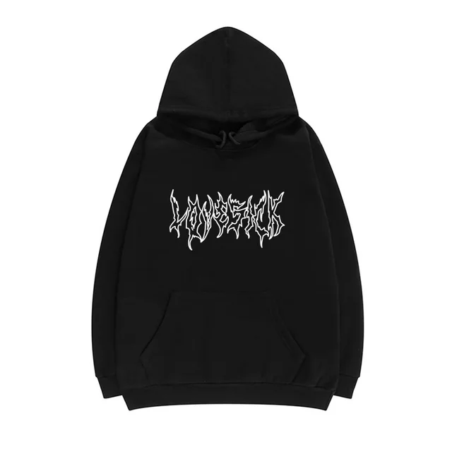 Creative Letters Lovesick Dark Line Lazy Style Sweater Women Loose Hooded Black - Shop at LoveMi