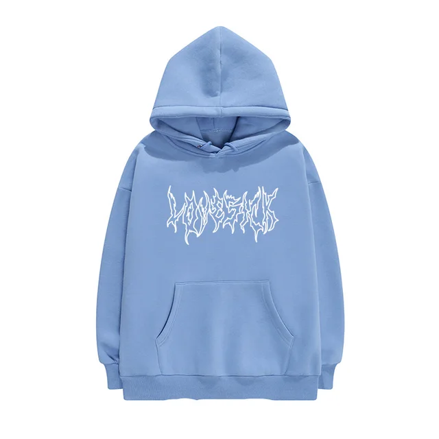 Creative Letters Lovesick Dark Line Lazy Style Sweater Women Loose Hooded Blue - Shop at LoveMi