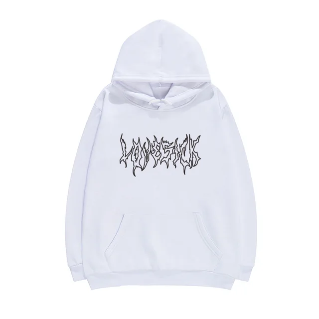 Creative Letters Lovesick Dark Line Lazy Style Sweater Women Loose Hooded White - Shop at LoveMi