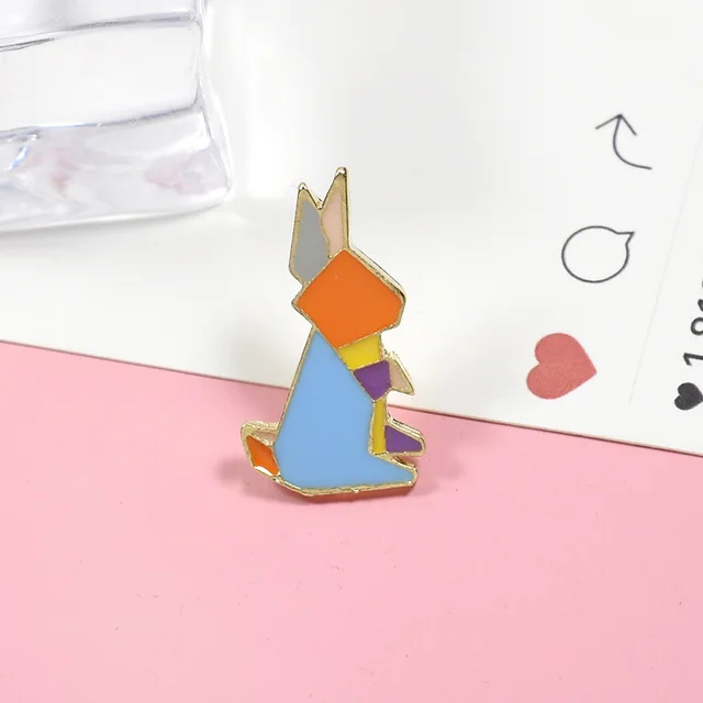 Cartoon Cute Geometric Lines Colorful Animal Penguin Rabbit Brooch Set14 - Shop at LoveMi