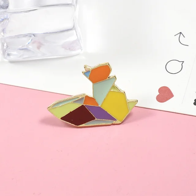 Cartoon Cute Geometric Lines Colorful Animal Penguin Rabbit Brooch Set15 - Shop at LoveMi