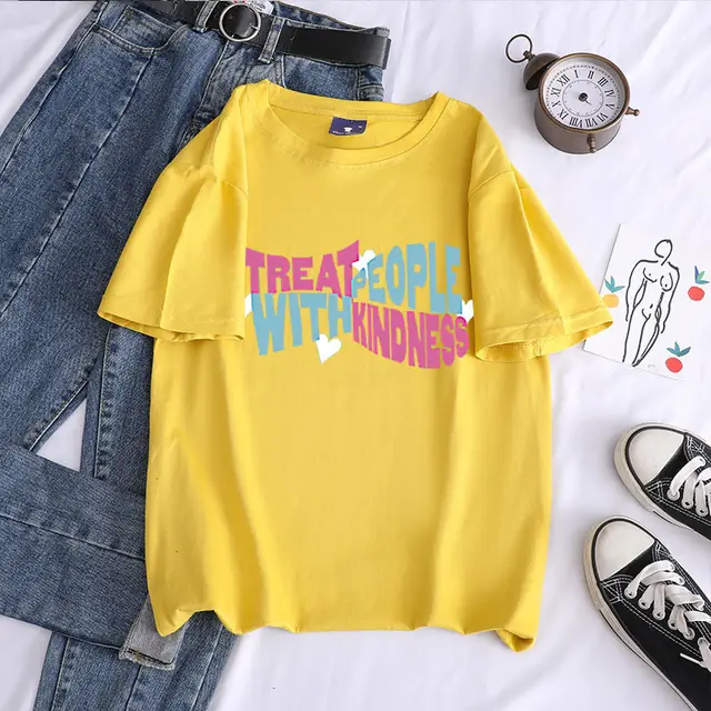 Printed Pattern All Match Personality Round Neck Top Lemon Yellow - Shop at LoveMi