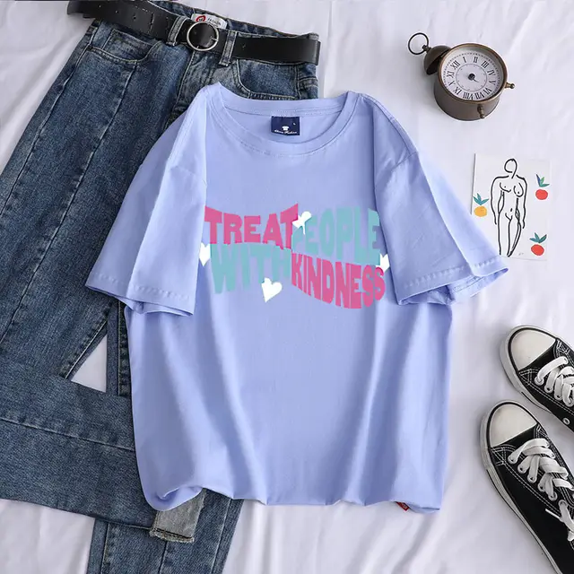 Printed Pattern All Match Personality Round Neck Top Sky Blue - Shop at LoveMi