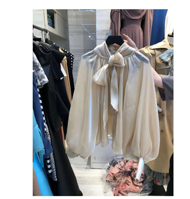 Fashion Lace Solid Color Ladies Lantern Sleeve Shirt All match Blouse Khaki - Shop at LoveMi