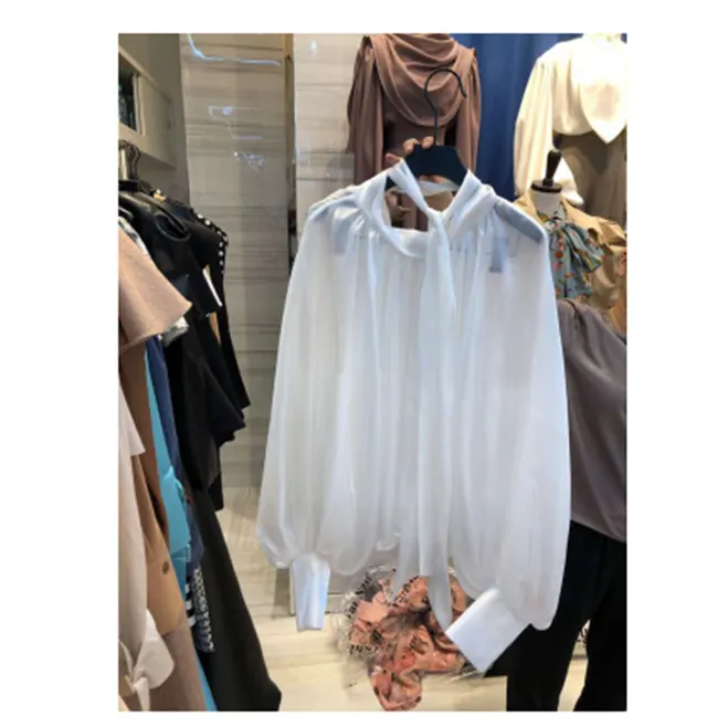 Fashion Lace Solid Color Ladies Lantern Sleeve Shirt All match Blouse White - Shop at LoveMi
