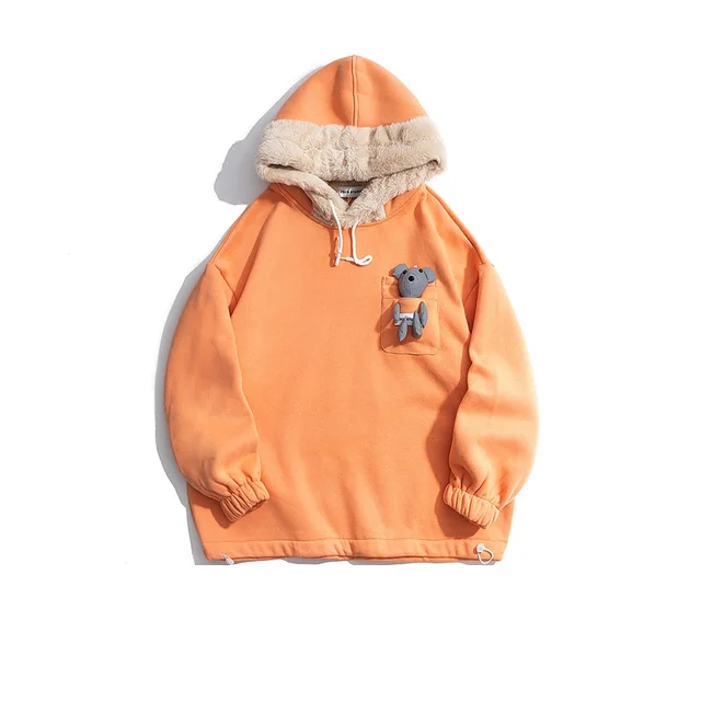 Harajuku Style Three Dimensional Bear Plush Hooded Sweater Orange - Shop at LoveMi