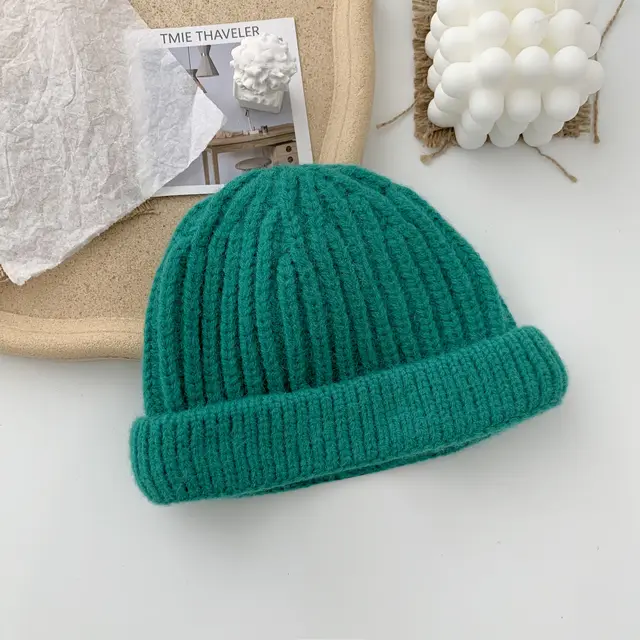 New Children's Hat Mohair Macaron Color Curled Melon Hat Green - Shop at LoveMi