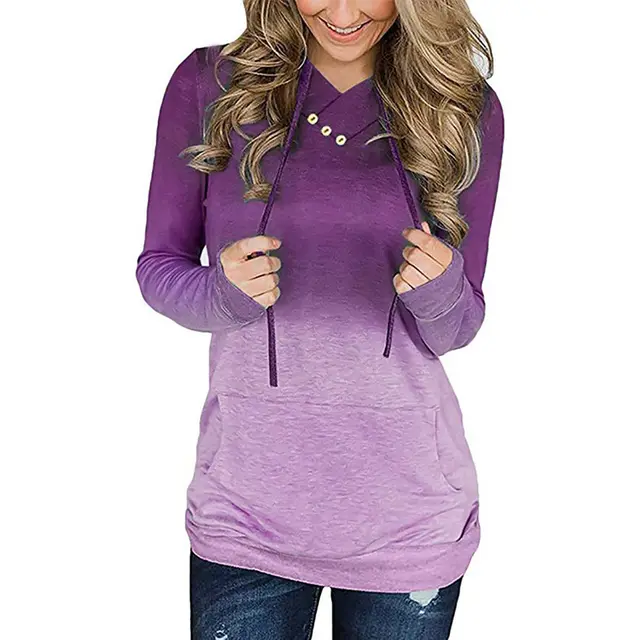 Women's Sweatshirt With Printed Lace up Pocket Buttons Purple - Shop at LoveMi