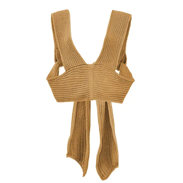 Sleeveless Knitted Crop Sweater Sexy Autumn Summer Fashion Vest Black Casual White Jumper Top Female Pullover Brown - Shop at LoveMi