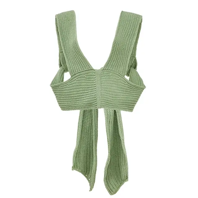 Sleeveless Knitted Crop Sweater Sexy Autumn Summer Fashion Vest Black Casual White Jumper Top Female Pullover Green - Shop at LoveMi
