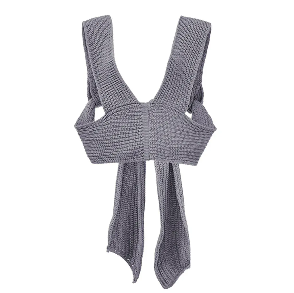 Sleeveless Knitted Crop Sweater Sexy Autumn Summer Fashion Vest Black Casual White Jumper Top Female Pullover - Grey