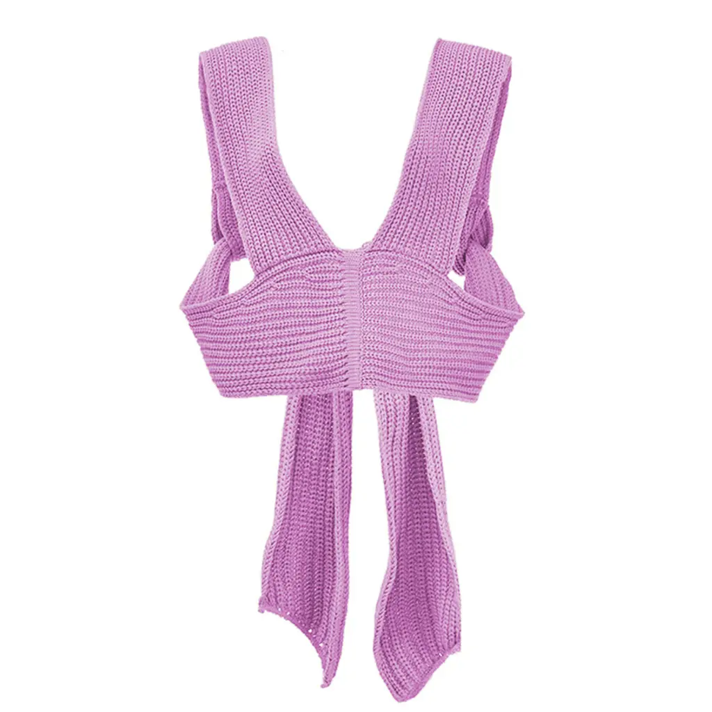 Sleeveless Knitted Crop Sweater Sexy Autumn Summer Fashion Vest Black Casual White Jumper Top Female Pullover - Purple