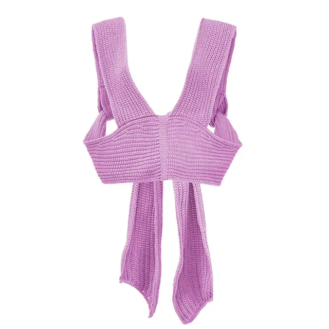 Sleeveless Knitted Crop Sweater Sexy Autumn Summer Fashion Vest Black Casual White Jumper Top Female Pullover Purple - Shop at LoveMi