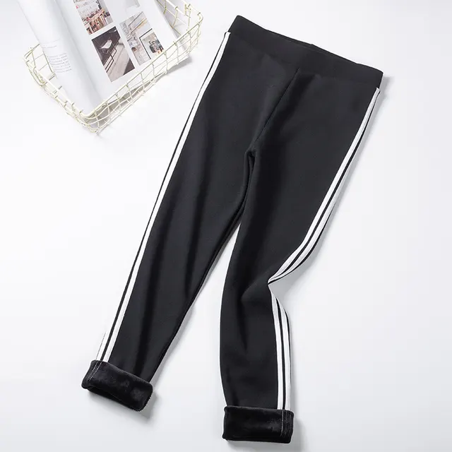 Vertical Stretch Stretch Winter Warmth Tight Fitting Sports Plus Fleece Bottom Pants Black - Shop at LoveMi