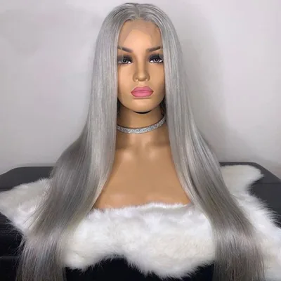 European And American Lace Wig Before The Division Of Silver White Long Straight Hair 16Inches - Shop at LoveMi