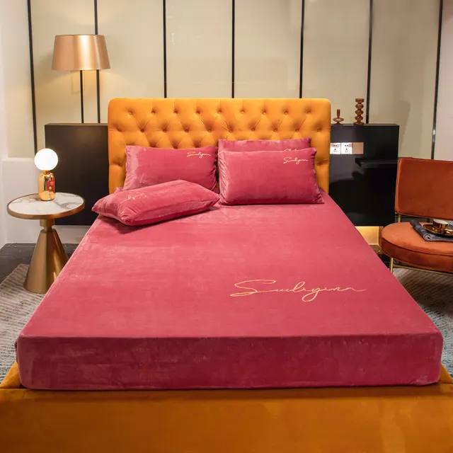 Coral Velvet Bed Sheet One Piece Crystal Flannel Simmons Mattress Cover 1.2m Bed Cover Full Cover 2m Bed Bean Paste - Shop at LoveMi