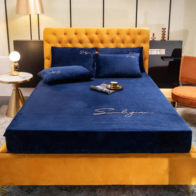 Coral Velvet Bed Sheet One Piece Crystal Flannel Simmons Mattress Cover 1.2m Bed Cover Full Cover 2m Bed Blue - Shop at LoveMi