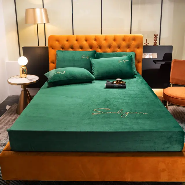 Coral Velvet Bed Sheet One Piece Crystal Flannel Simmons Mattress Cover 1.2m Bed Cover Full Cover 2m Bed Green - Shop at LoveMi