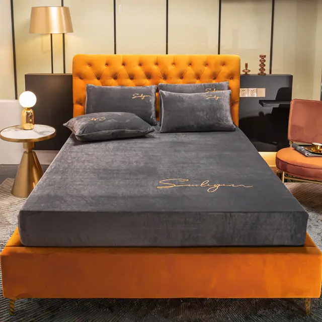 Coral Velvet Bed Sheet One Piece Crystal Flannel Simmons Mattress Cover 1.2m Bed Cover Full Cover 2m Bed Grey - Shop at LoveMi