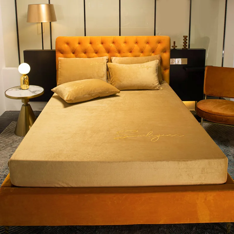 Coral Velvet Bed Sheet One Piece Crystal Flannel Simmons Mattress Cover 1.2m Bed Cover Full Cover 2m Bed - Khaki - View 1
