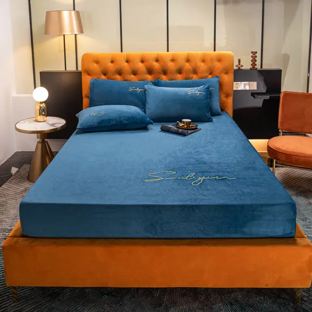 Coral Velvet Bed Sheet One Piece Crystal Flannel Simmons Mattress Cover 1.2m Bed Cover Full Cover 2m Bed Light Blue - Shop at LoveMi