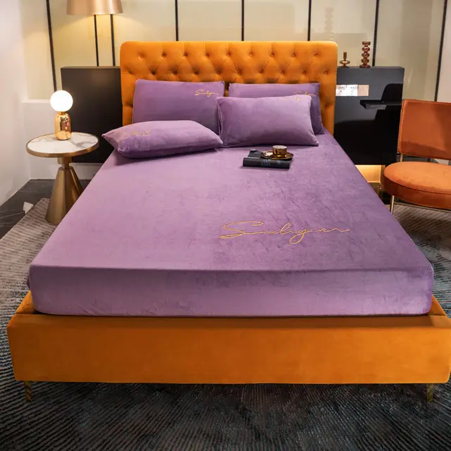 Coral Velvet Bed Sheet One Piece Crystal Flannel Simmons Mattress Cover 1.2m Bed Cover Full Cover 2m Bed Purple - Shop at LoveMi