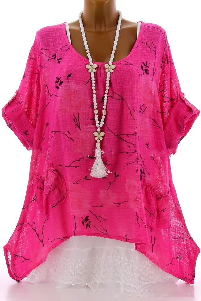 Printed Long sleeved T shirt For Women With Buttons Red - Shop at LoveMi