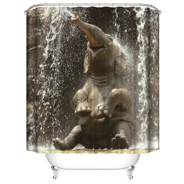 Digital Print Elephant Animal Shower Curtain Set 180X200Cm - Shop at LoveMi