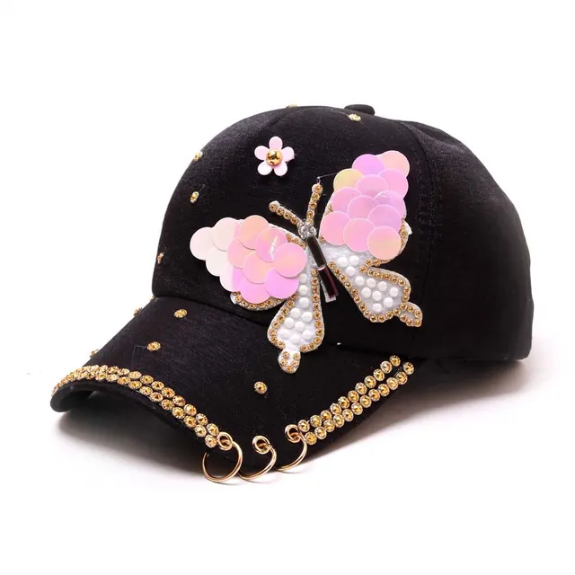 Ladies Butterfly Baseball Cap Hoop Sun Hat Black - Shop at LoveMi