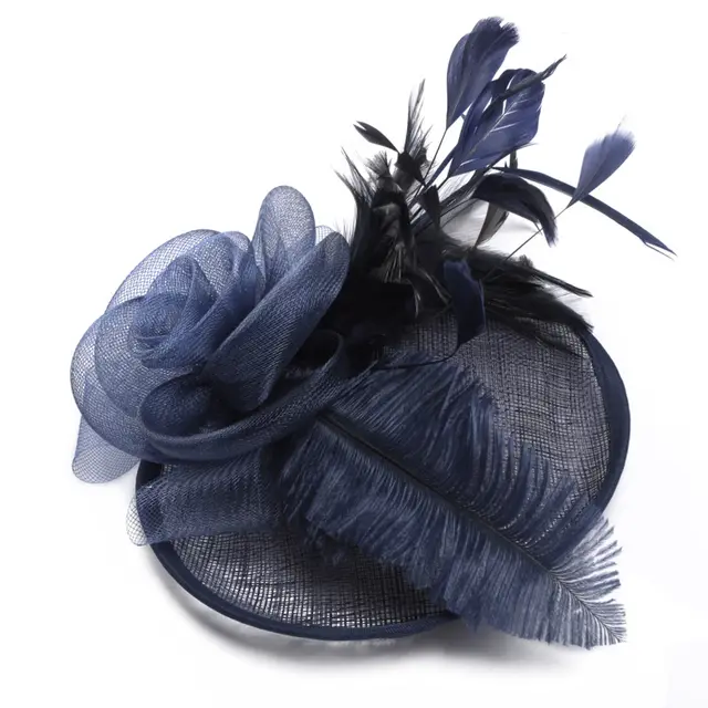 Hemp Yarn Ostrich Wool Western Style Banquet Top Hat Navy Blue - Shop at LoveMi