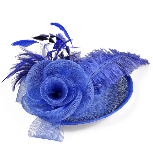 Hemp Yarn Ostrich Wool Western Style Banquet Top Hat Sapphire - Shop at LoveMi