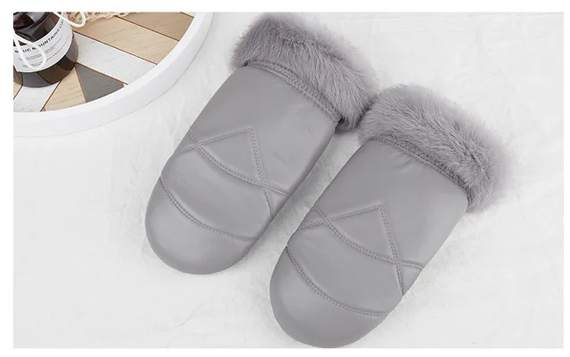 Leather Mittens Women's Winter Thickened Casual Warm Cycling Leather Gloves Grey - Shop at LoveMi