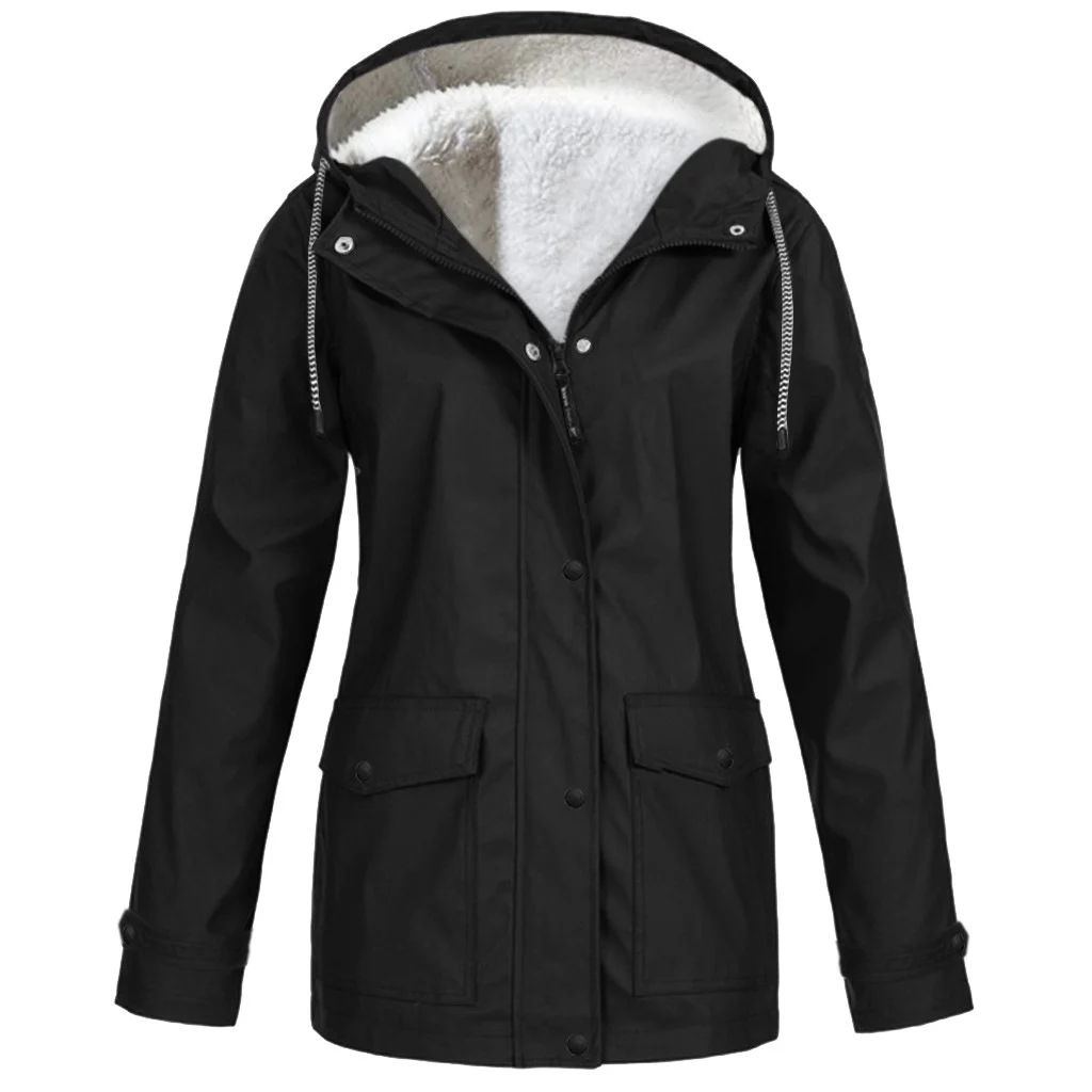 Fleece Jacket Outdoor Mountaineering Hooded Coat Winter Outwear - Black