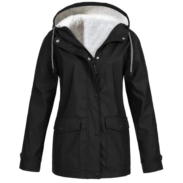 Fleece Jacket Outdoor Mountaineering Hooded Coat Winter Outwear Black - Shop at LoveMi