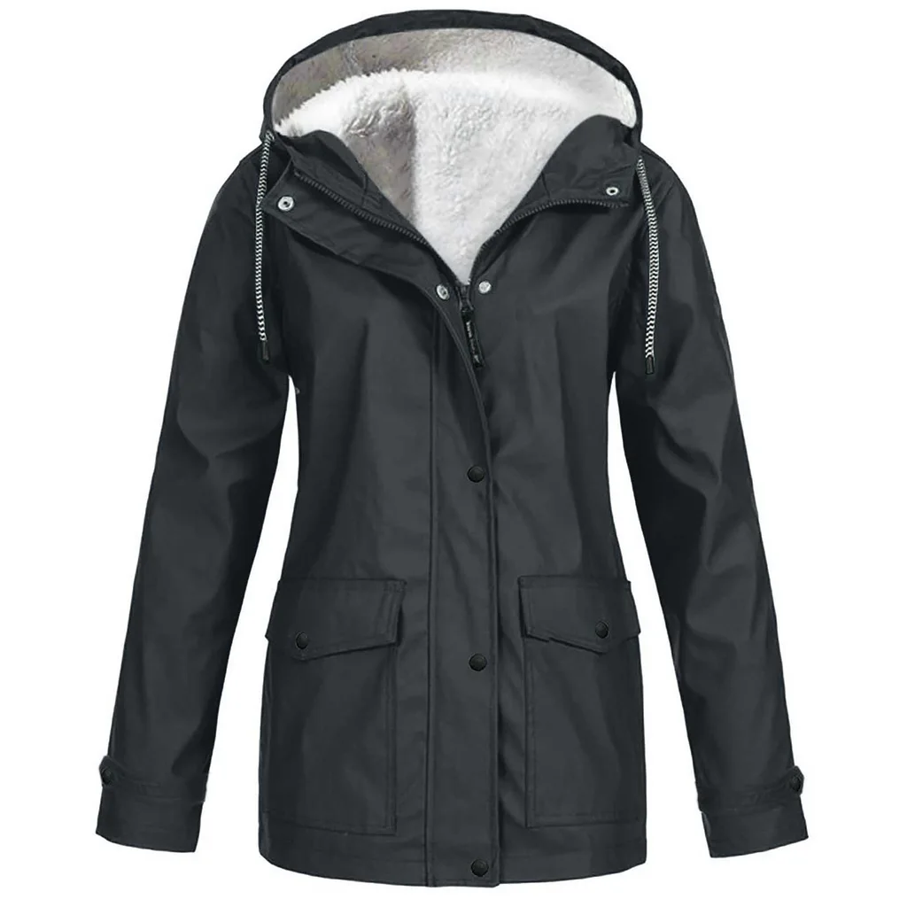 Fleece Jacket Outdoor Mountaineering Hooded Coat Winter Outwear - Dark Grey
