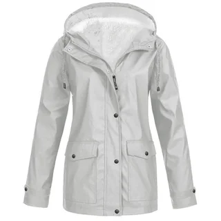 Fleece Jacket Outdoor Mountaineering Hooded Coat Winter Outwear - Light Grey