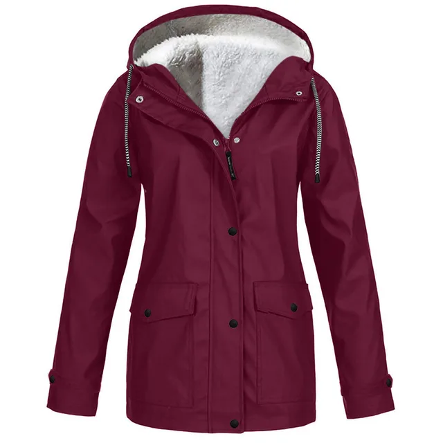 Fleece Jacket Outdoor Mountaineering Hooded Coat Winter Outwear Wine Red - Shop at LoveMi