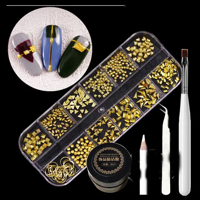 Metal Rivets Rhinestone Nail Decorations Mixed Box I - Shop at LoveMi