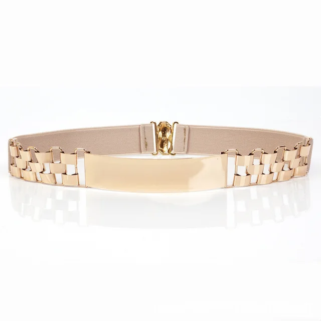 Ladies Belt With Metal Sequin Watch Chain Decoration Apricot - Shop at LoveMi