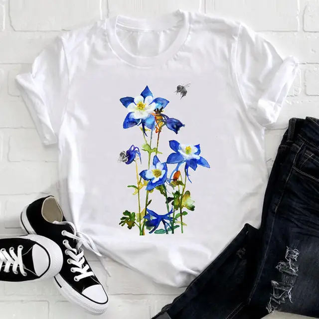 Women Feather Bird Short Sleeve Printing Spring Fashion - Shop at LoveMi