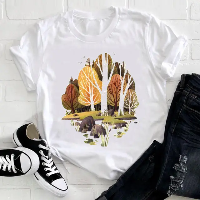 Women Feather Bird Short Sleeve Printing Spring Fashion - Shop at LoveMi